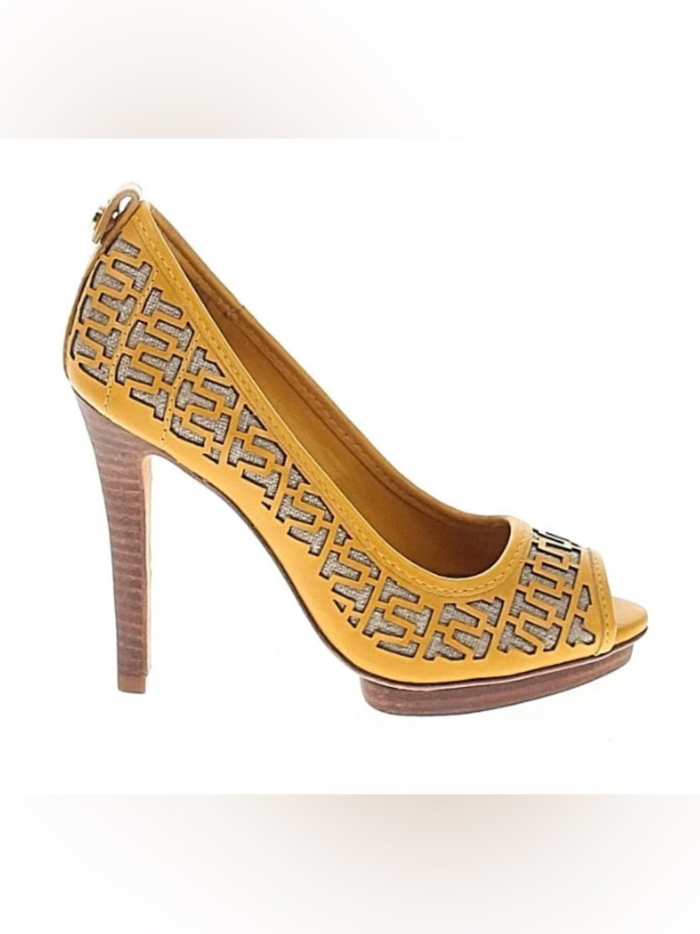 Tory Burch Yellow Cutout Leather High Heel Pump